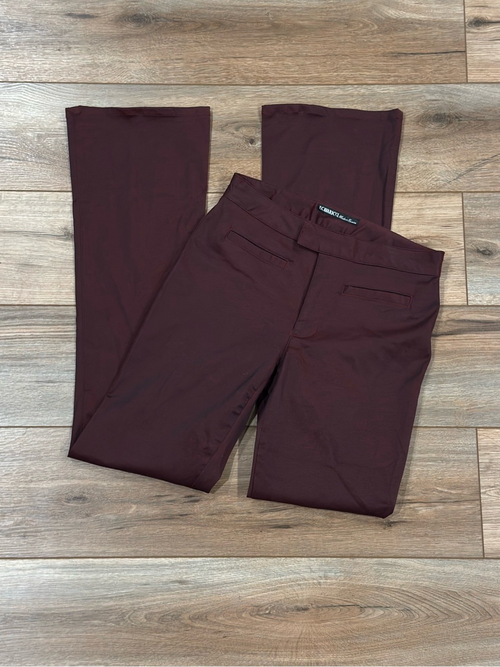 Z. CAVARICCI Vintage 90s USA Made Y2k Burgundy Bareback Flare Pants | Size 27”